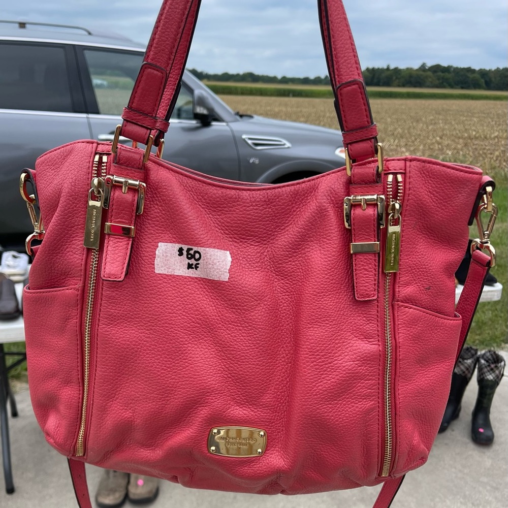 Michael Kors, medium sized, genuine pebbled leather coral pink purse
